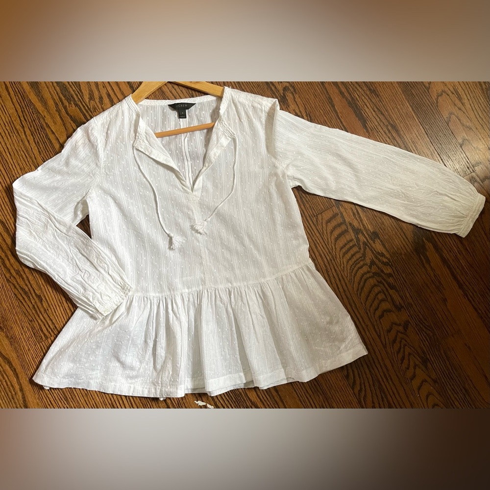 J. Crew white Peplum Blouse Boho Cottage Core S2 Beautiful Details